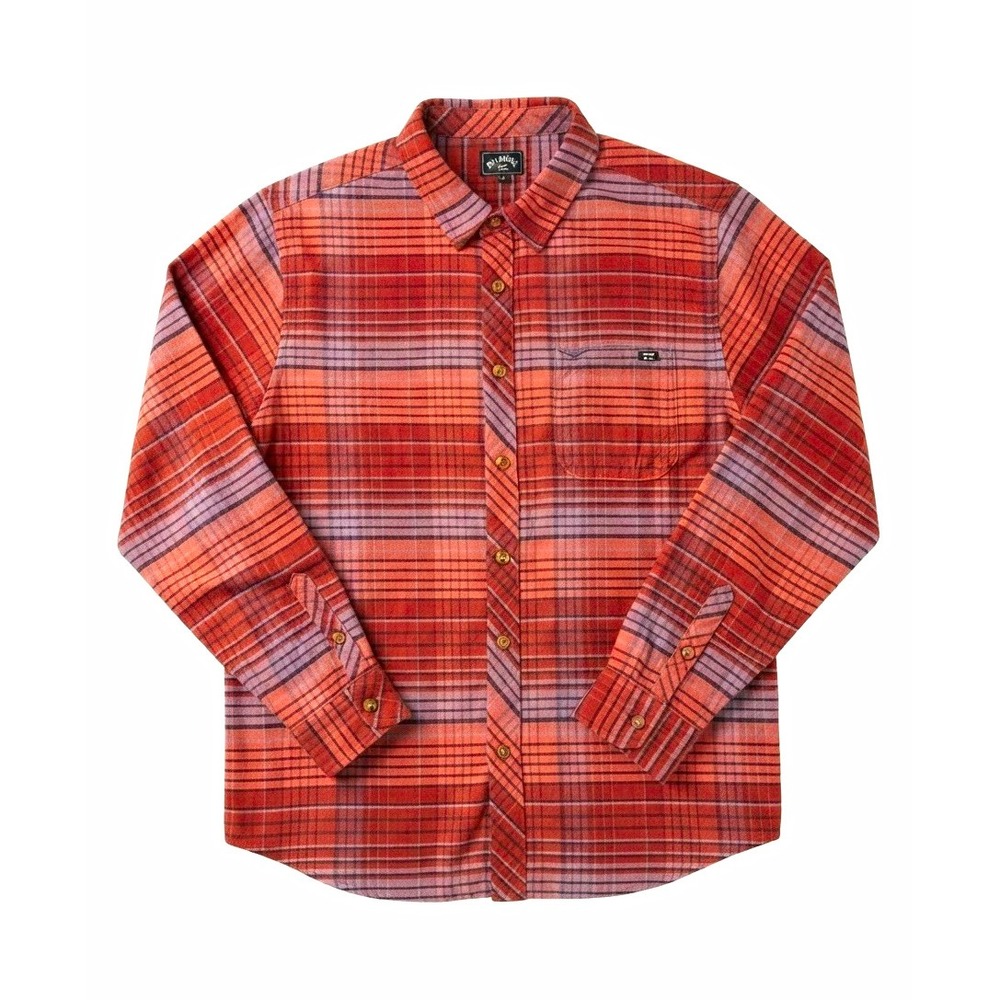 Billabong Mens M Flannel Plaid Button-Up Shirt Long Sleeve Pockets Orange